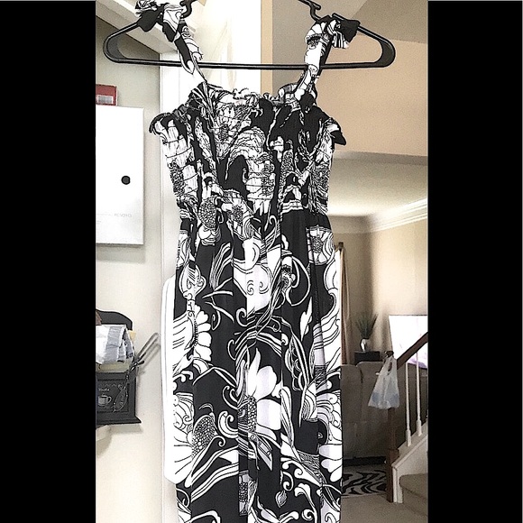 🆕🔥EXPRESS SUPER CUTE&SILKY&STYLISH NWOT BLACK/WHITE PATTERNED MIDI TIE ROPE - Picture 3 of 5
